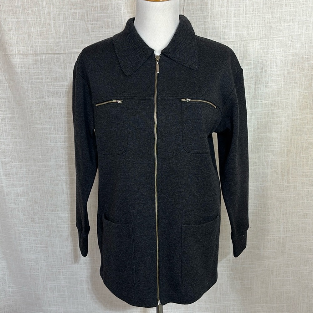 NWOT Vintage Classiques Entier merino wool charcoal zip cardigan!